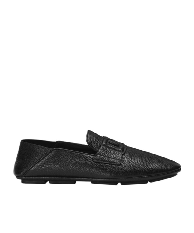 Dolce & Gabbana Leather Loafers With Round Toe And Textured Finish In Black