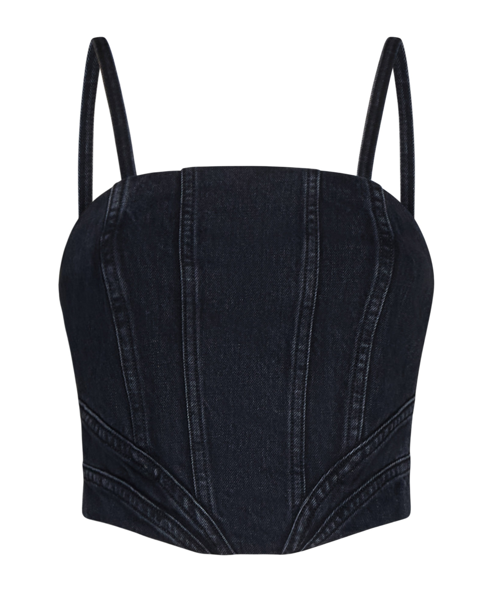 Amiri Cropped Denim Bustier Top With Spaghetti Straps In Black