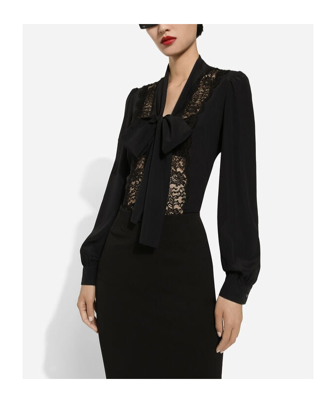 Dolce & Gabbana Bow-detailed Satin Shirt In Black