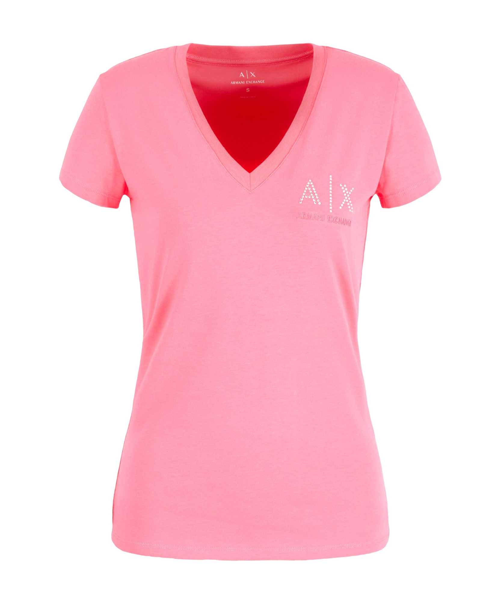 Armani Exchange V-collar Short-sleeved T-shirt In Pink