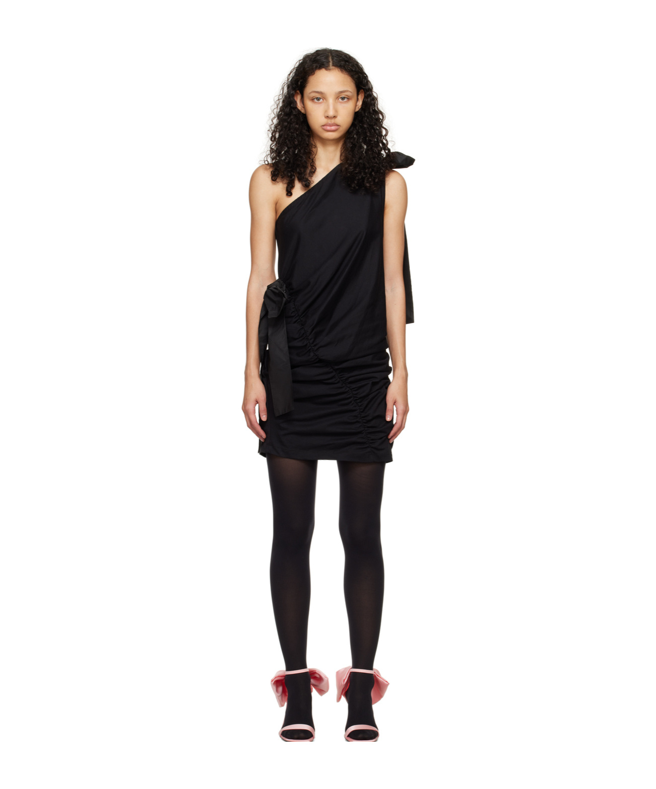 Msgm One-shoulder Bow-detailed Dress In Black