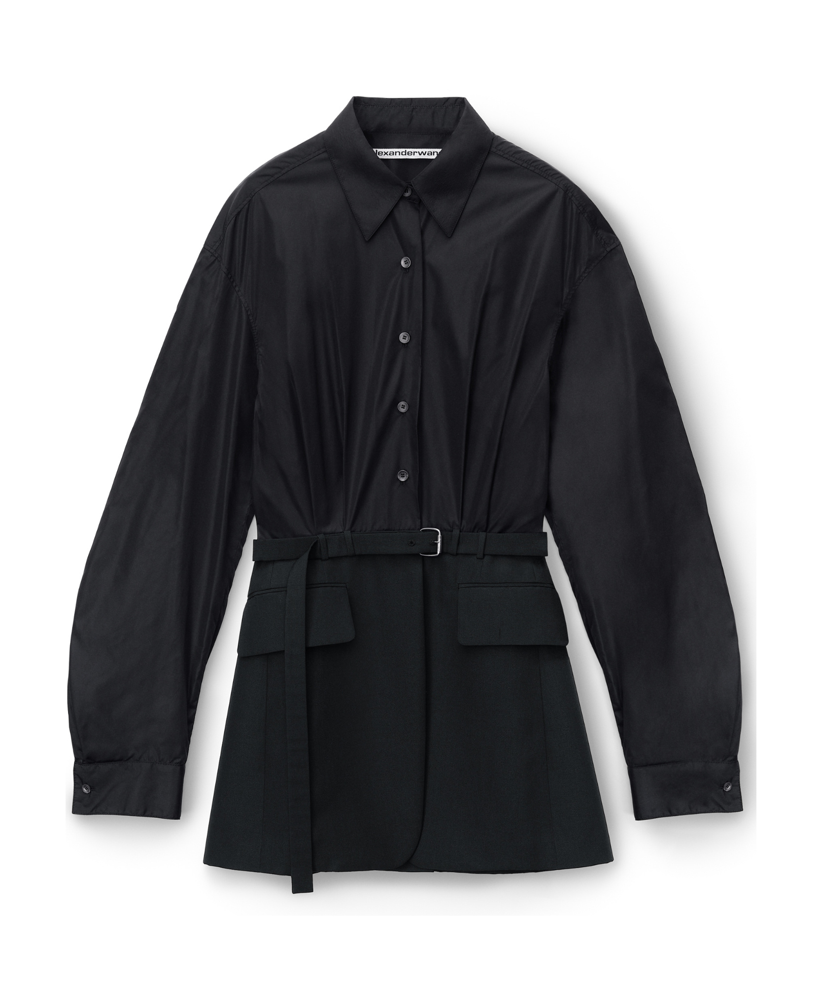 Alexander Wang Belted Button-up Shirt Blazer In Black