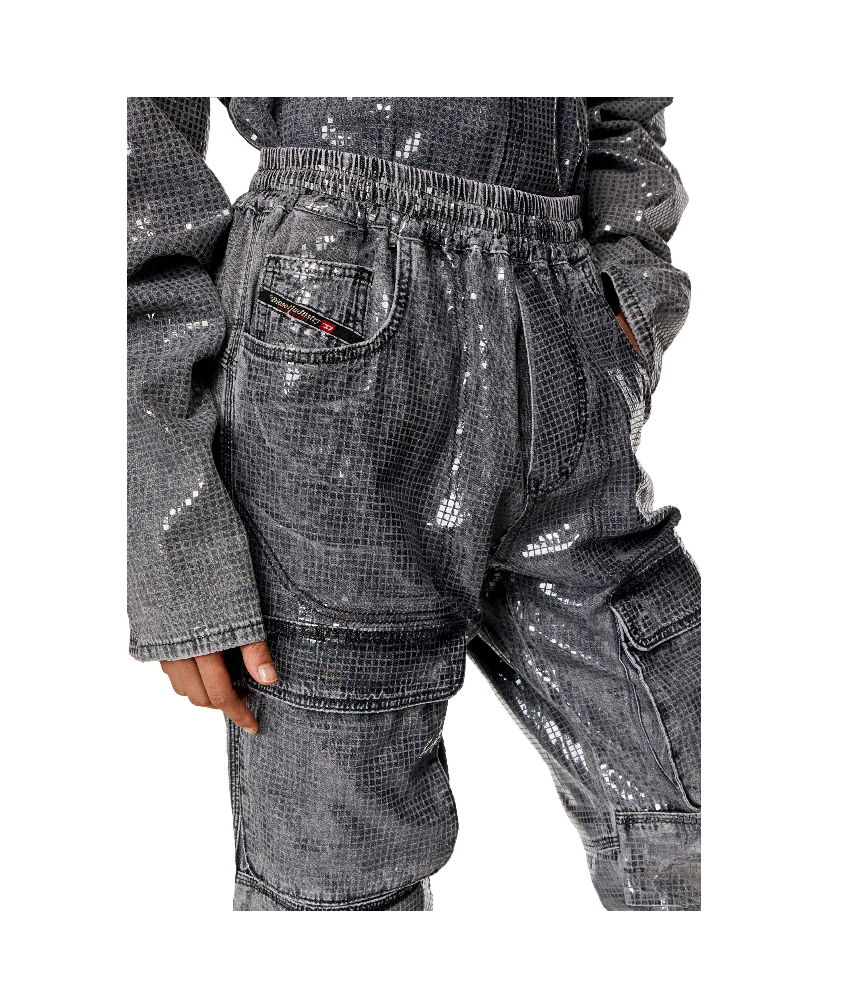 Diesel Cargo Jeans With Reflective Finish And Utility Pockets In Gray