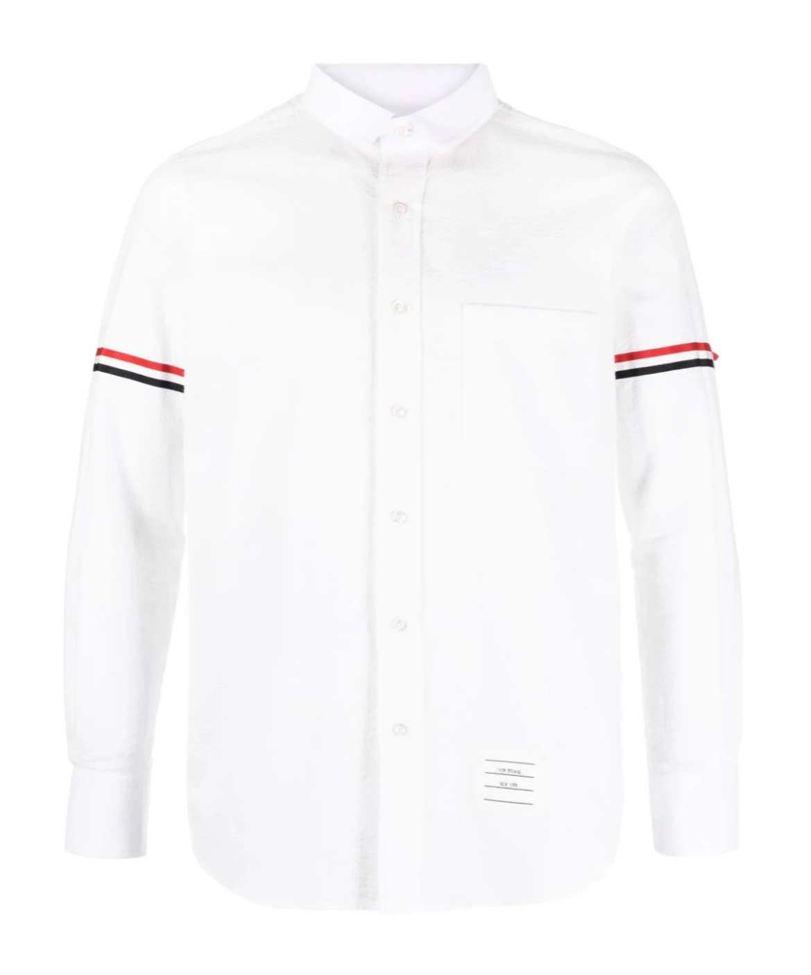 Thom Browne Armband-detail Seersucker Rwb Striped Shirt In White