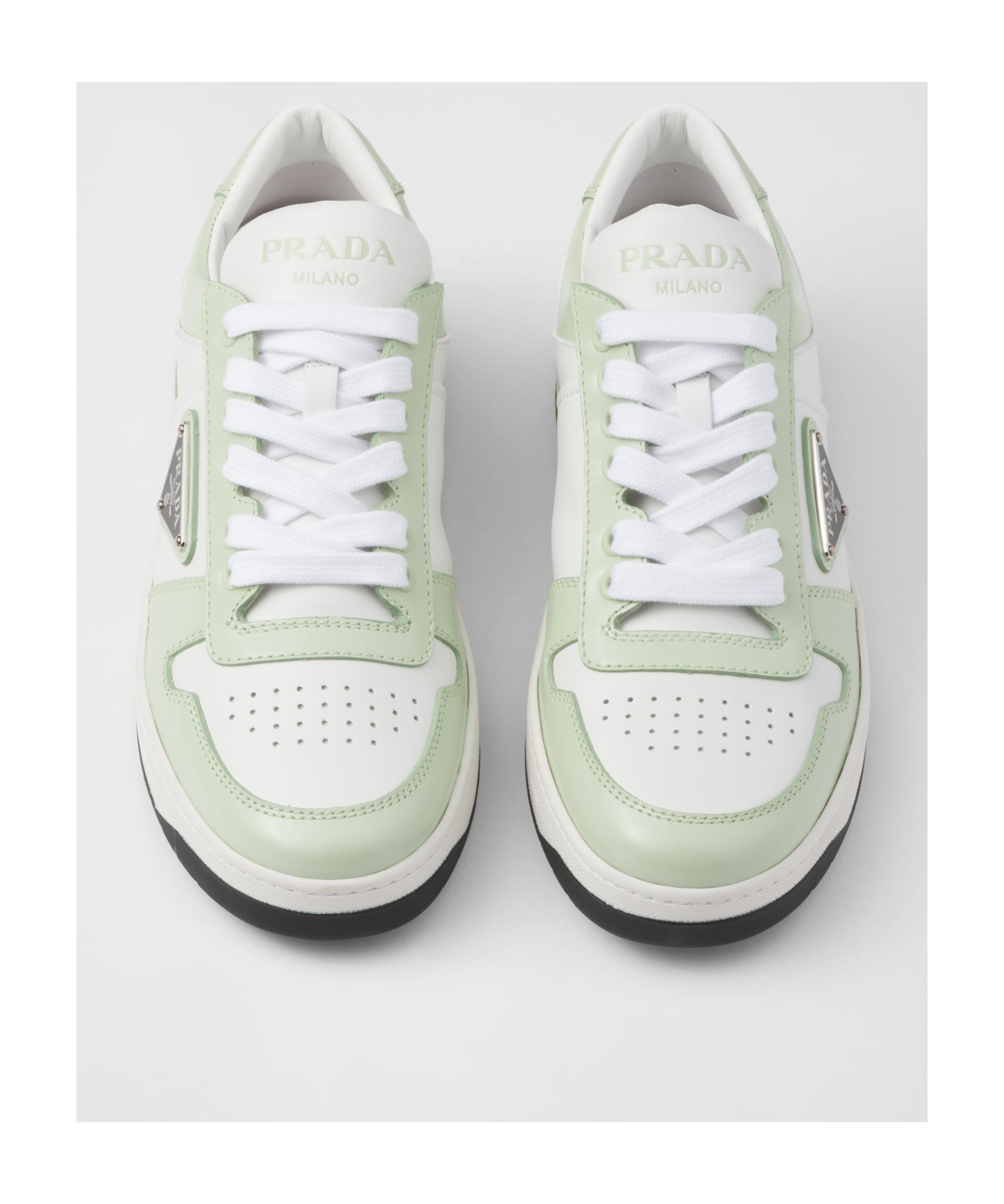 Prada Downtown Leather Sneakers In Gray