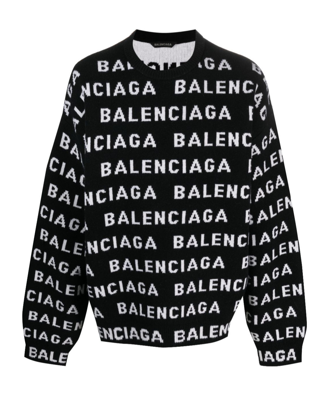 Balenciaga Logo All Over Print Pullover Sweater In Black