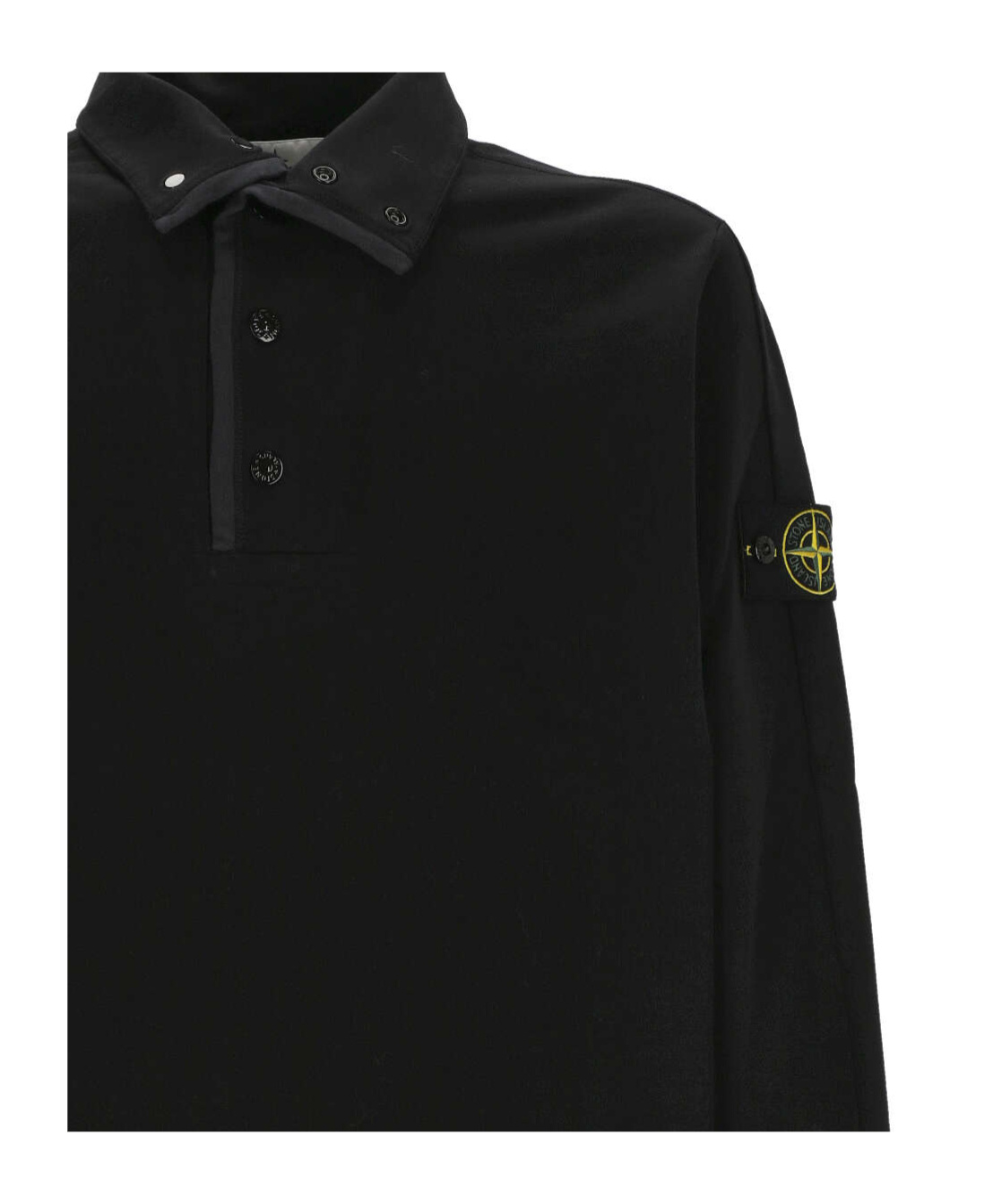 Stone Island Garment Dyed Cotton Fleece Polo Sweatshirt In Blue
