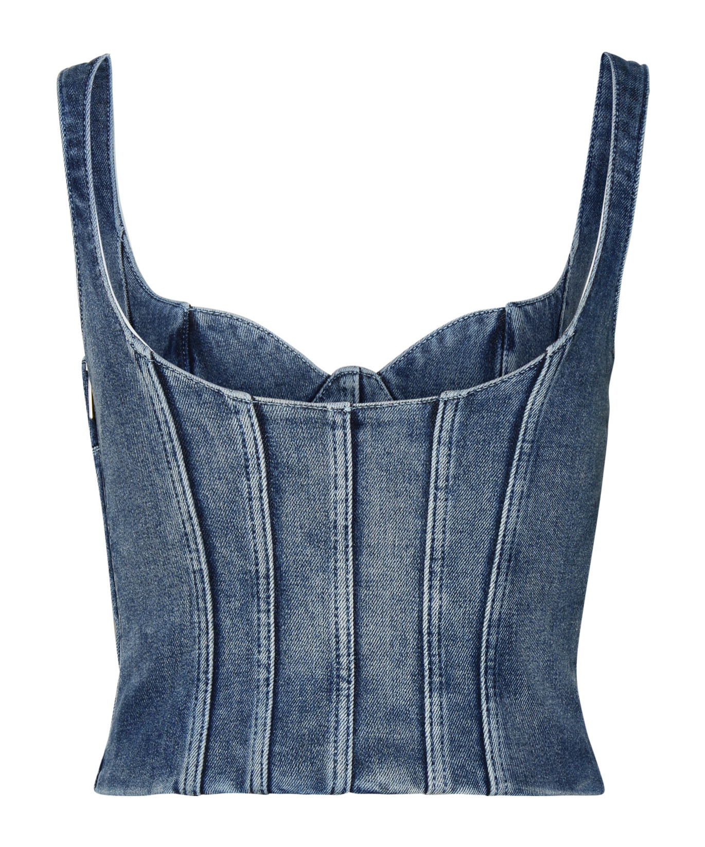 Shop Off-white Bustier Denim Cropped Top In Blue