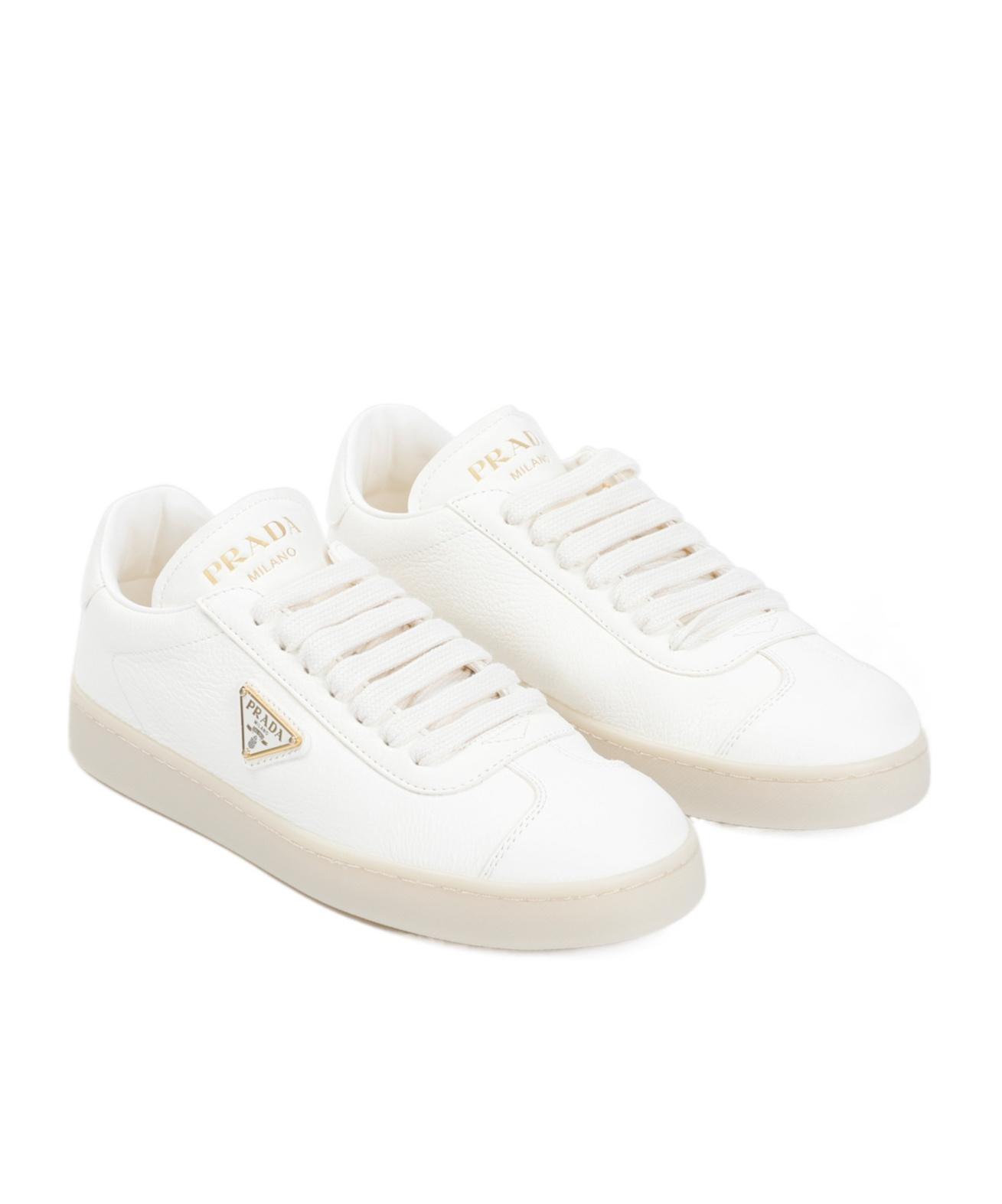 Prada Downtown Leather Sneakers In Nude