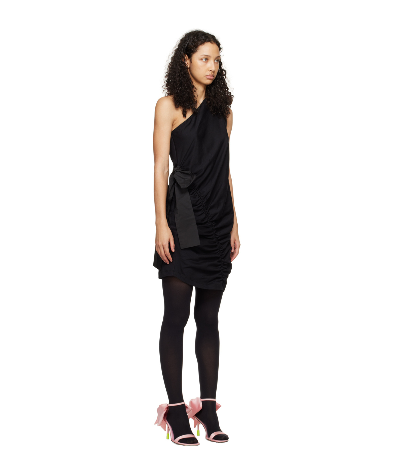 Msgm One-shoulder Bow-detailed Dress In Black