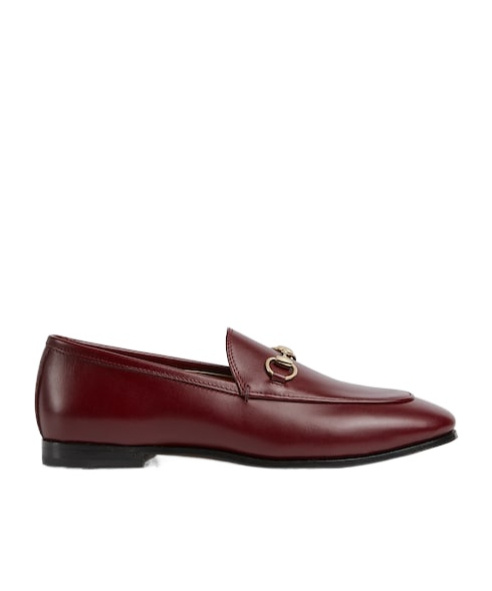 Gucci Almond Toe Leather Loafers With Metallic Hardware In Red