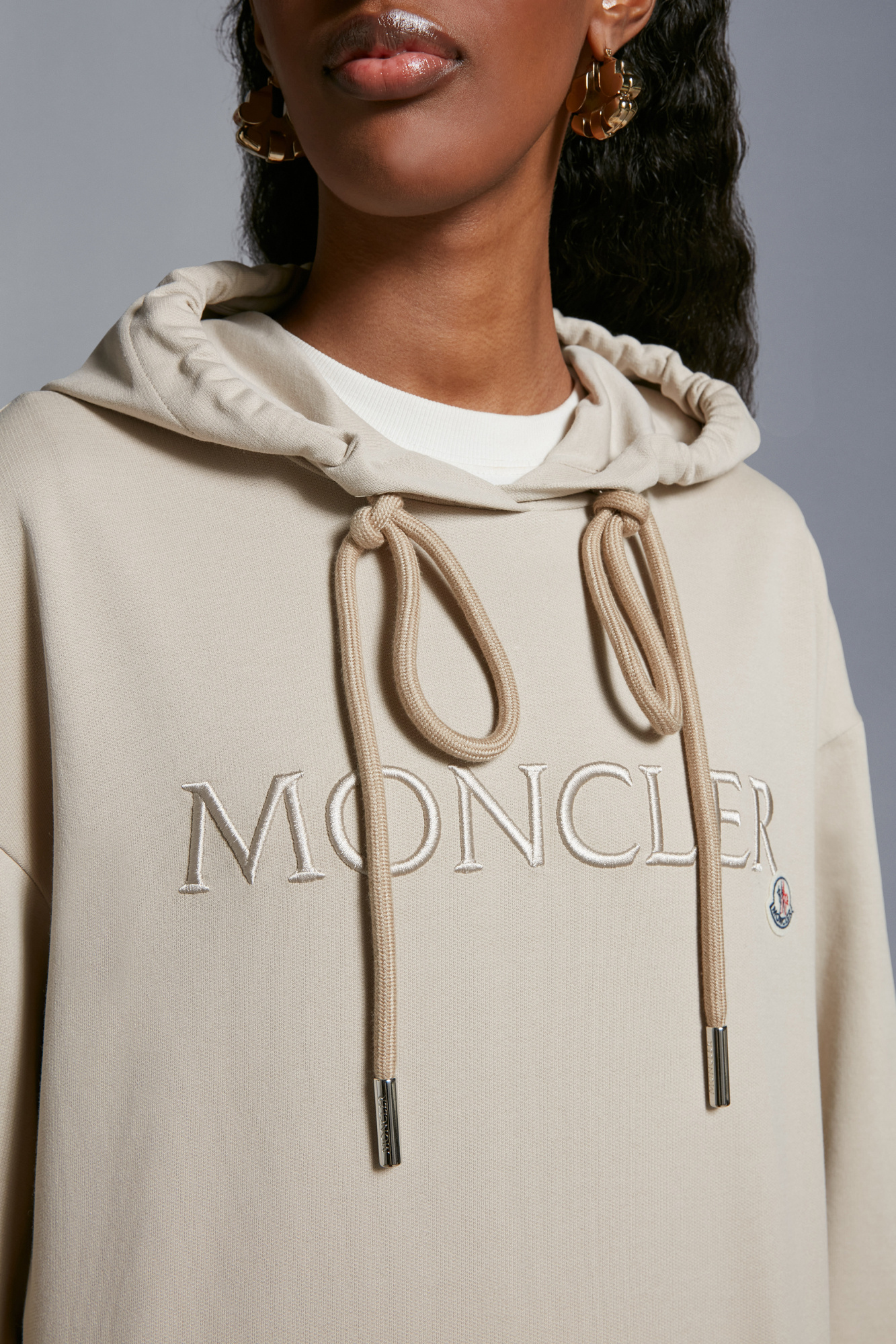 Moncler Logo-embroidered Cotton Hoodie In Nude