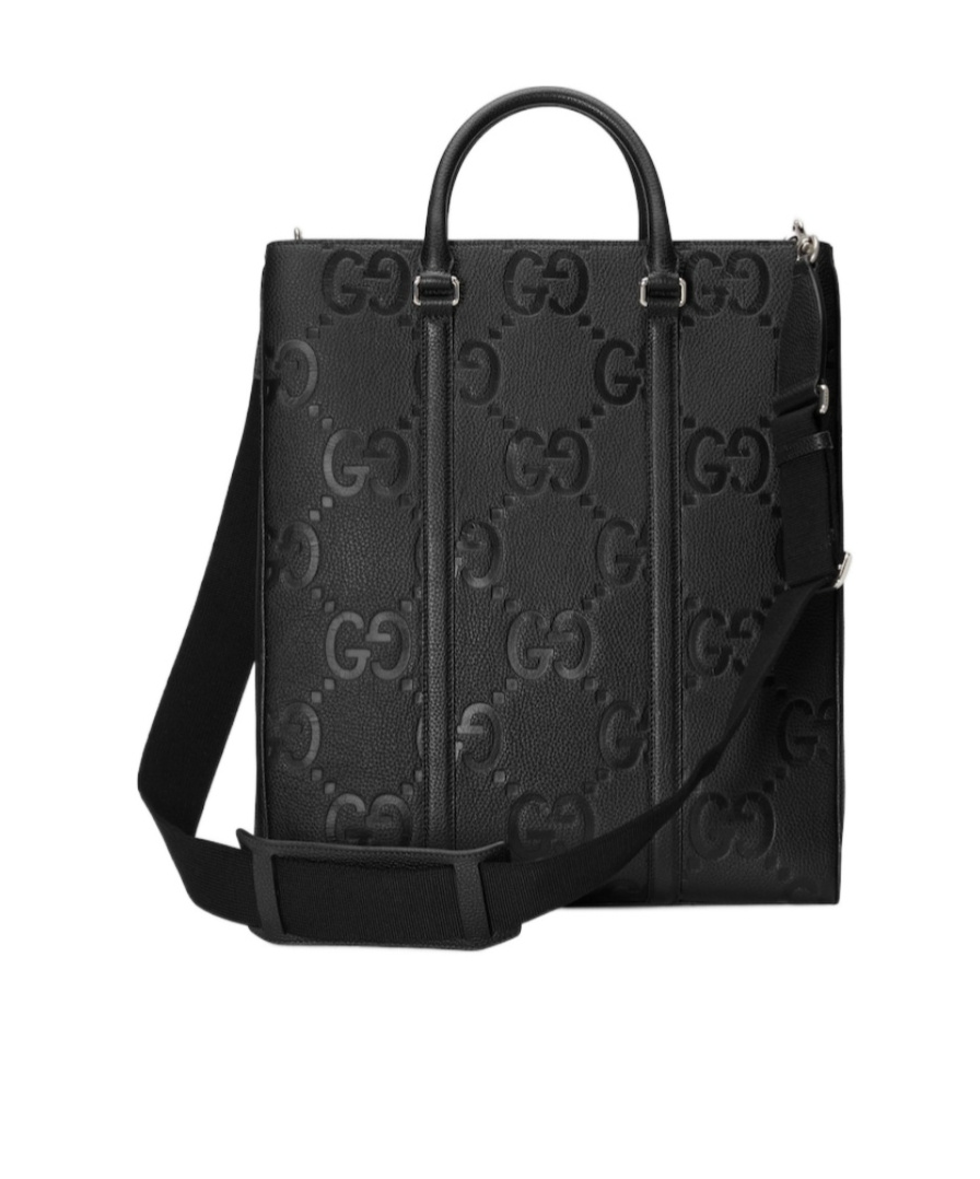 Gucci Medium Jumbo Gg Leather Tote Bag In Black