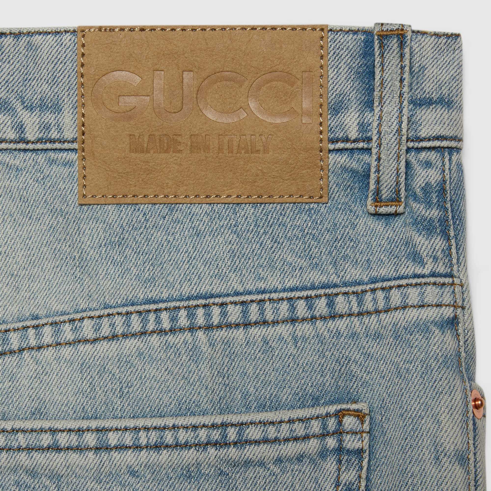 Gucci Washed Denim Pant With Gg Turn Ups In Blue