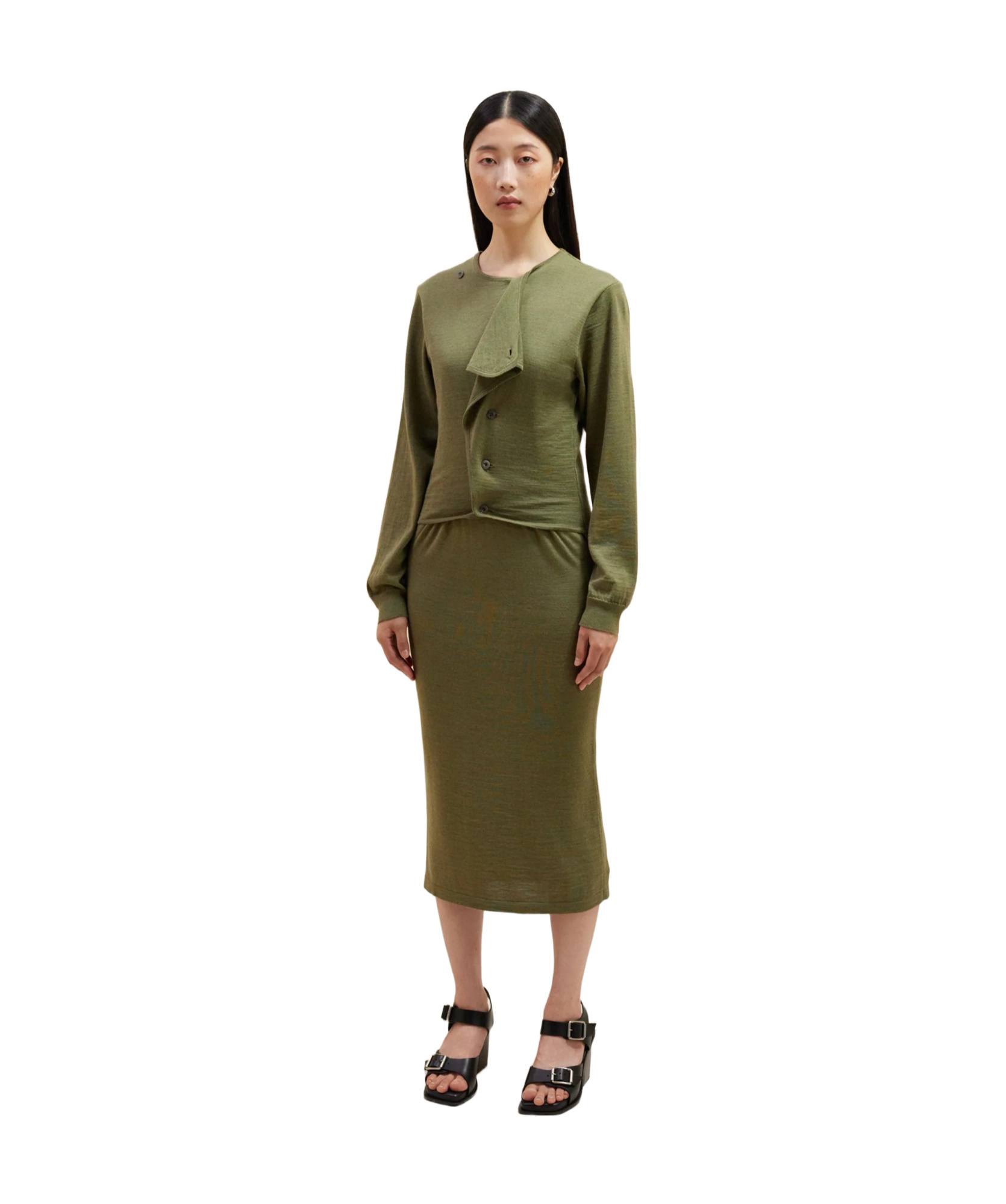 Lemaire Open-shirt Wool Dress In Green