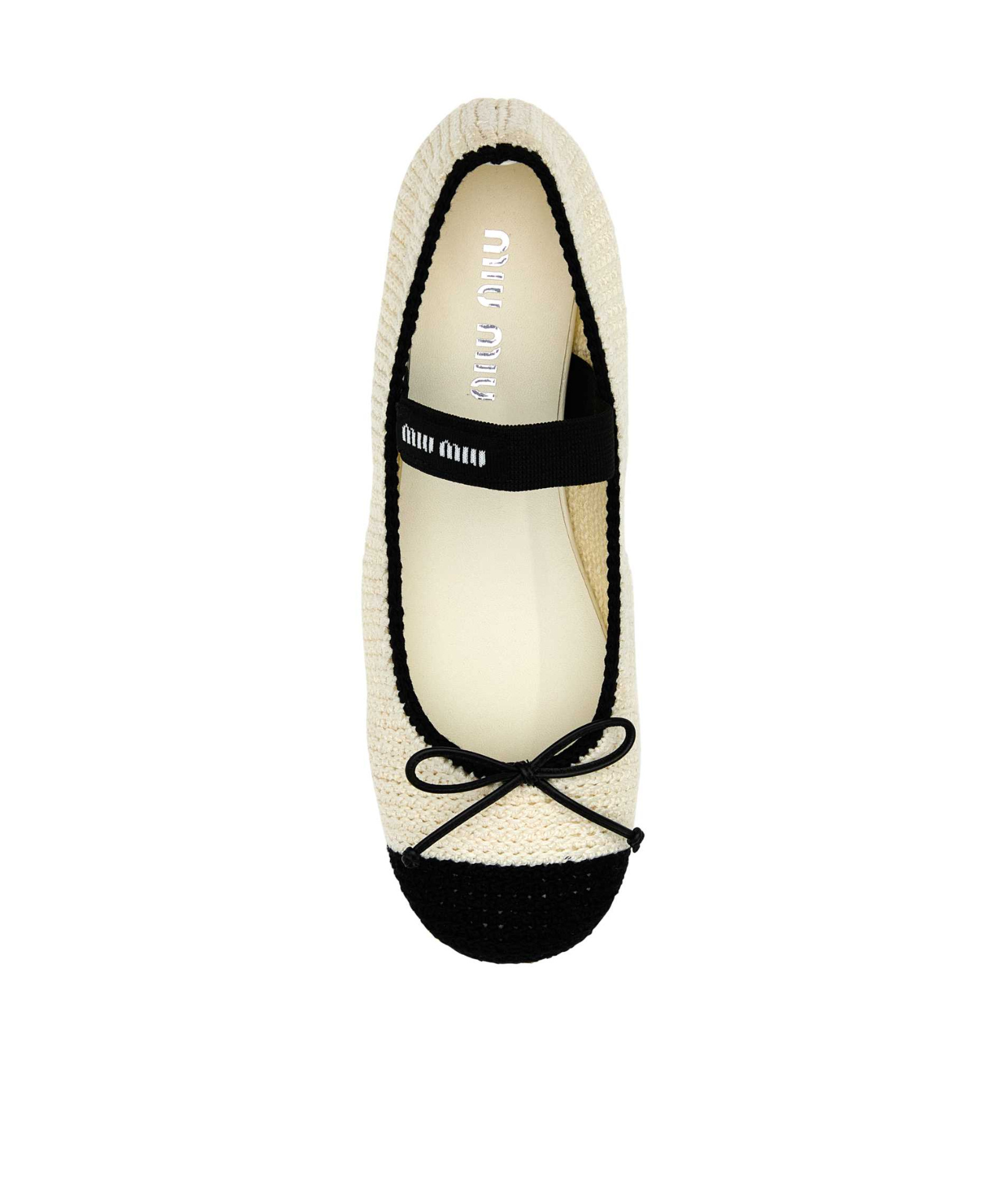 Miu Miu Ballerina In White And Black Crochet Knit Women In Nude