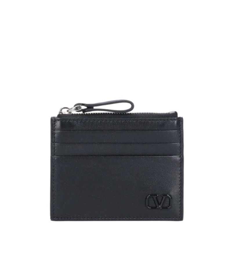 Valentino Vlogo Signature Leather Cardholder In Black