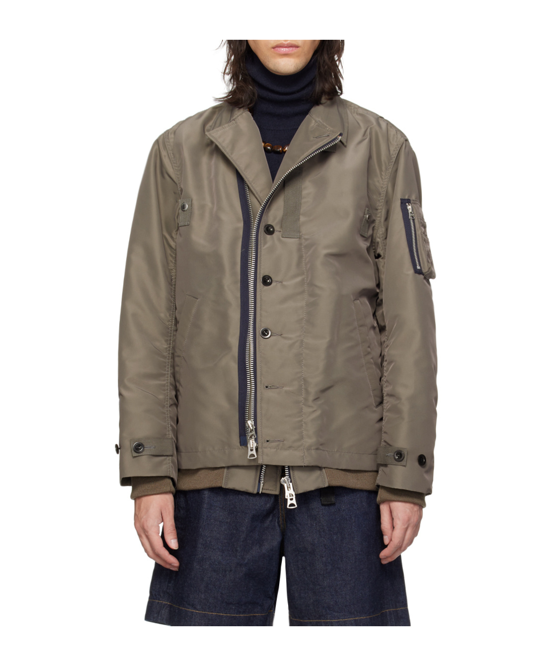 Sacai Taupe Padded Bomber Jacket In Green