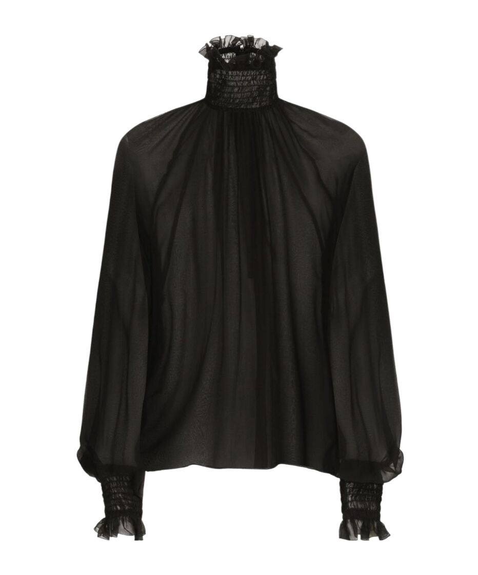 DOLCE & GABBANA DOLCE  GABBANA SMOCK-STITCH DETAILED CHIFFON BLOUSE