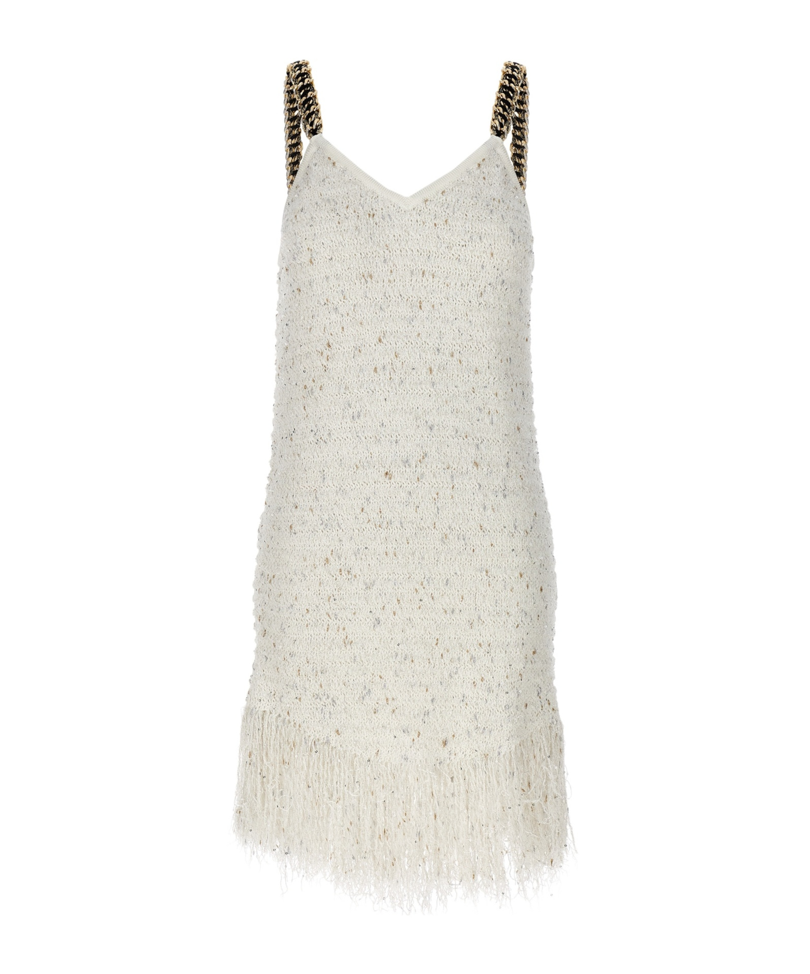 Balmain Fringed Lurex Tweed Minidress In White