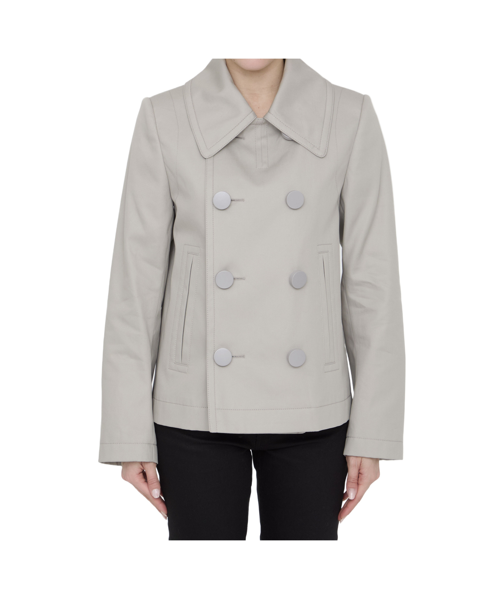 Bottega Veneta Peacoat Double-breasted Wide Collar Jacket In Gray