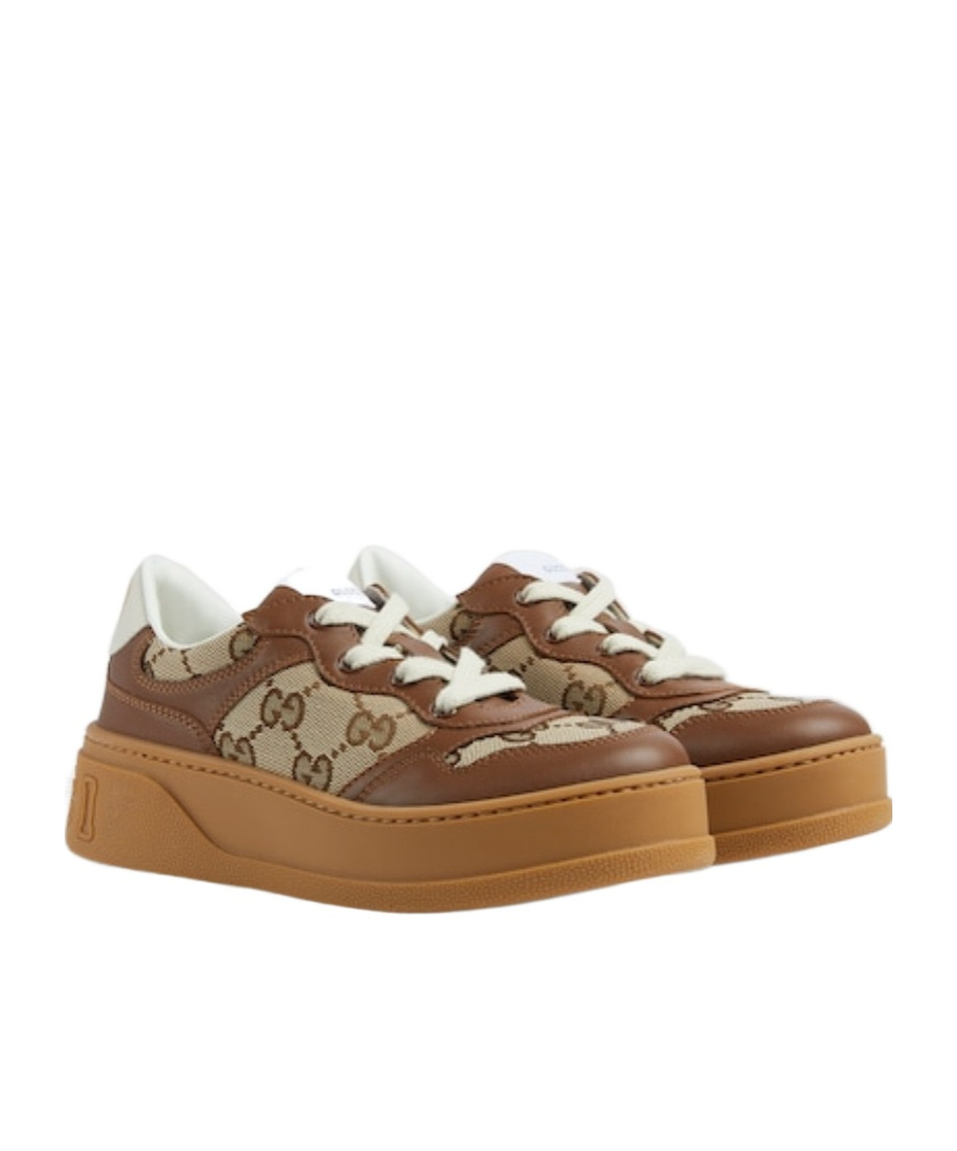 Gucci Leather Platform Sneaker In Brown