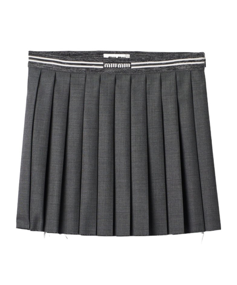 Miu Miu Gray Grisaille Pleated Miniskirt In Gray