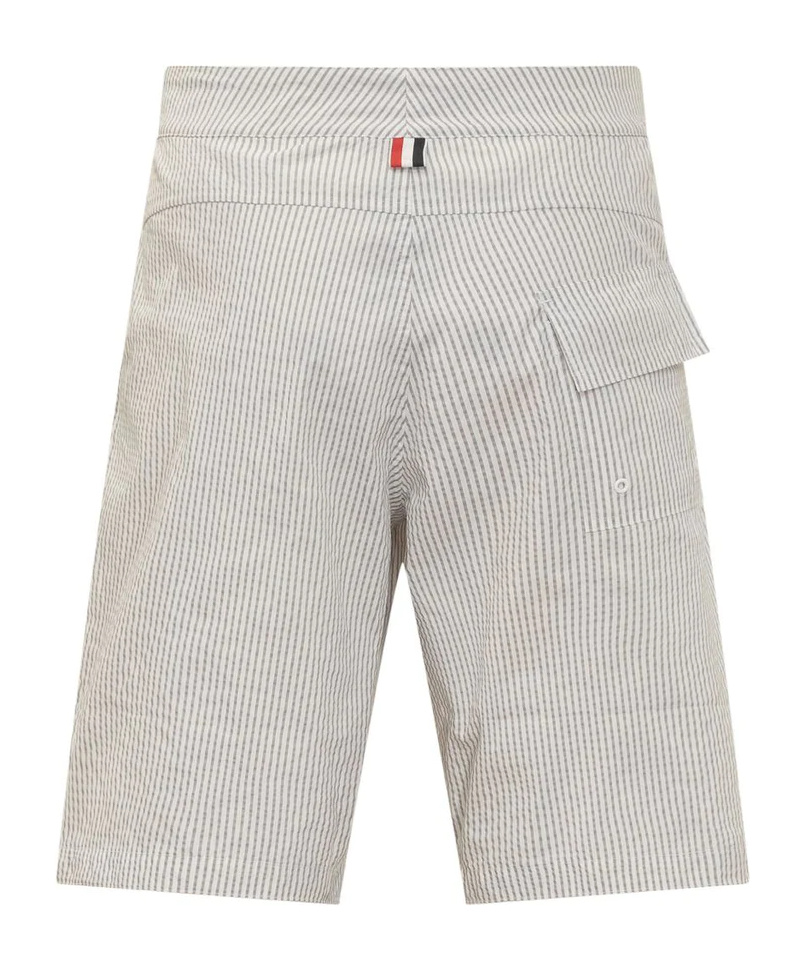 Thom Browne Seersucker Stripe-print Swim Shorts In White