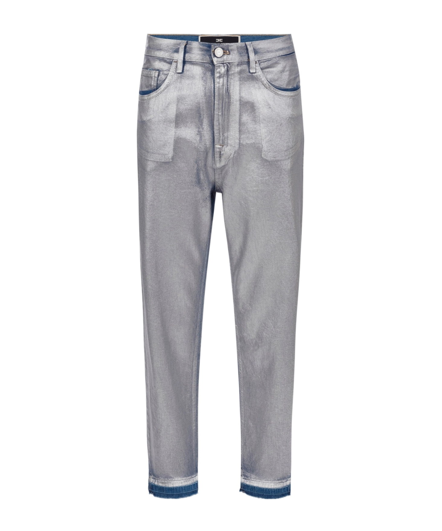 Elisabetta Franchi Laminated Mid-rise Boyfriend Jeans In Gray