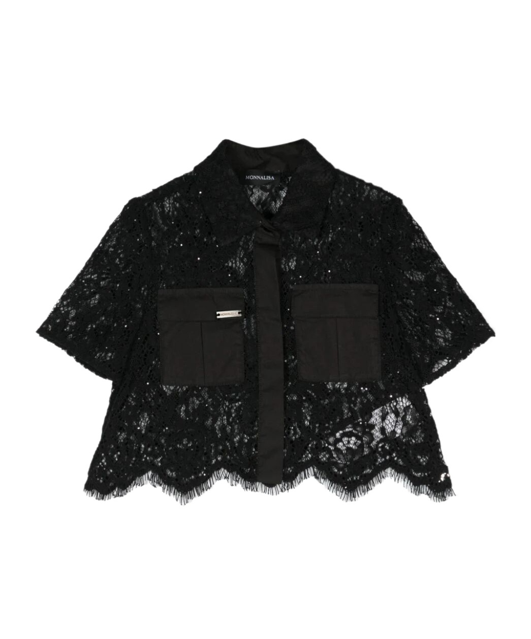 Monnalisa Lace Cropped Shirt In Black