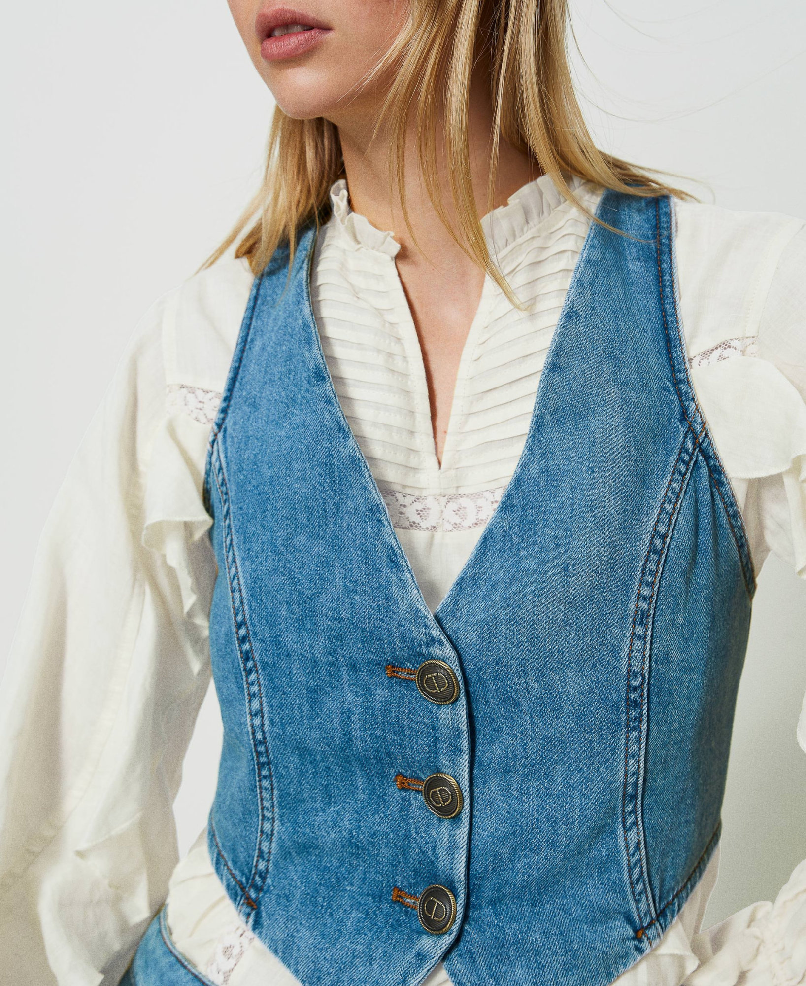 Twinset Medium Blue Denim Waistcoat In Blue