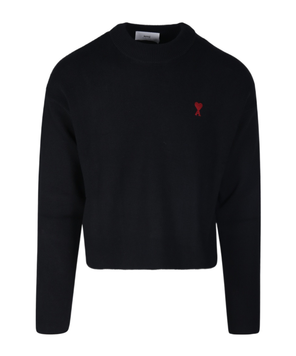 Ami Alexandre Mattiussi Ami Paris Ami De Coeur Wool Crewneck Sweater In Black