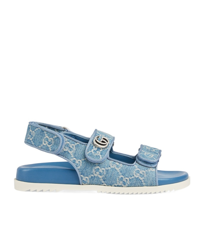 GUCCI LOGO-PLAQUE DENIM SANDALS