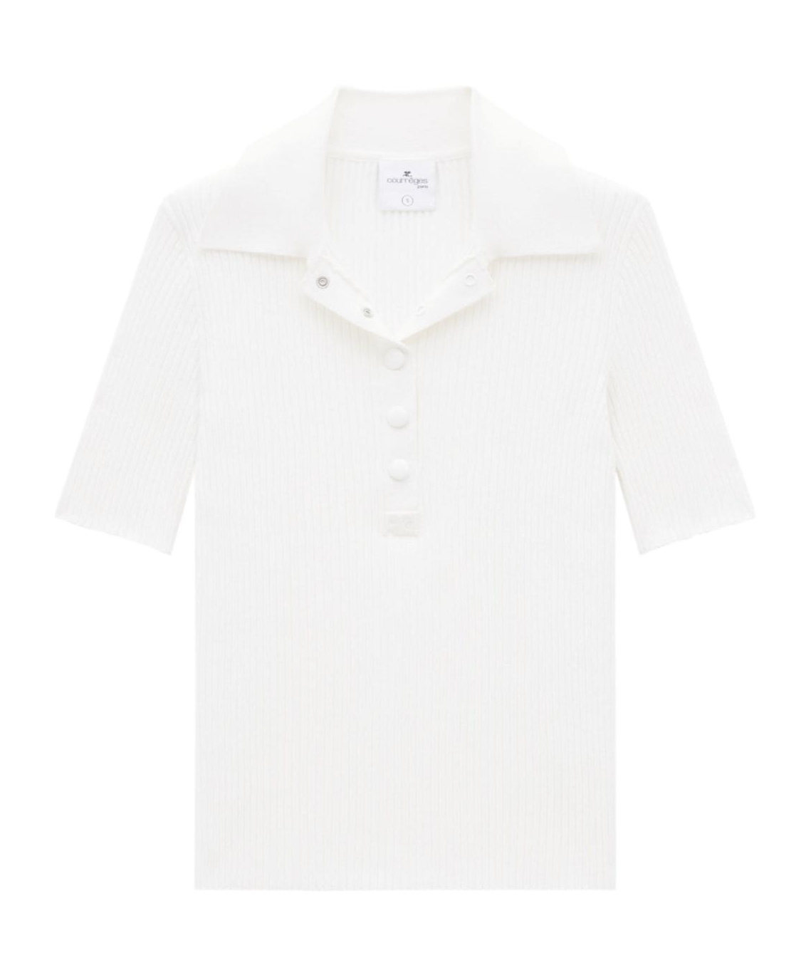 Courrèges Iconic Rib Knit Polo In White