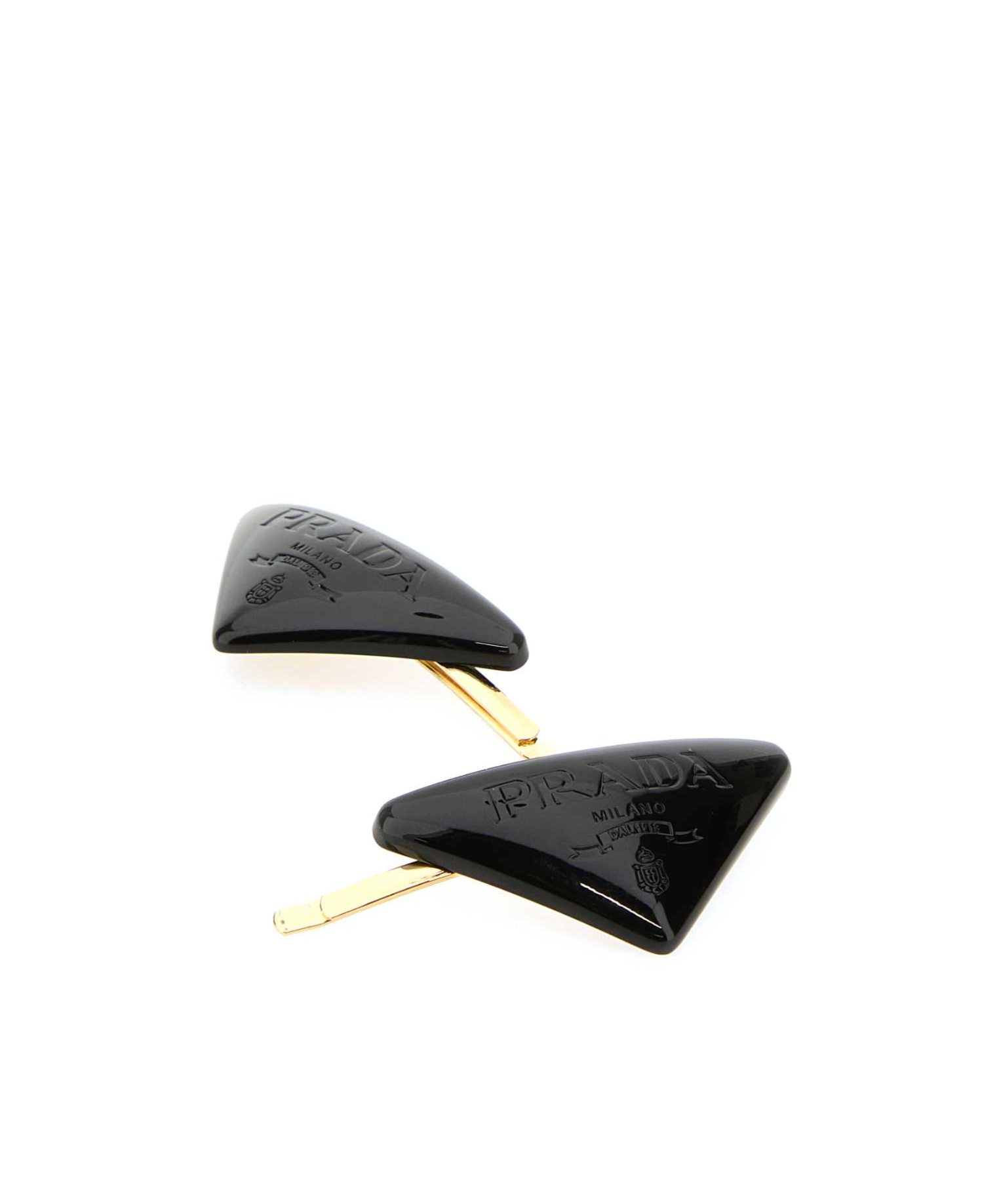 Prada Triangle Logo Hair Clips In Black