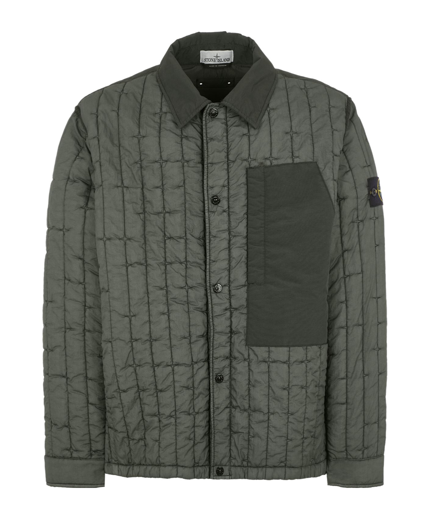 Stone Island Press-stud Quilted Shirt Jacket In Green