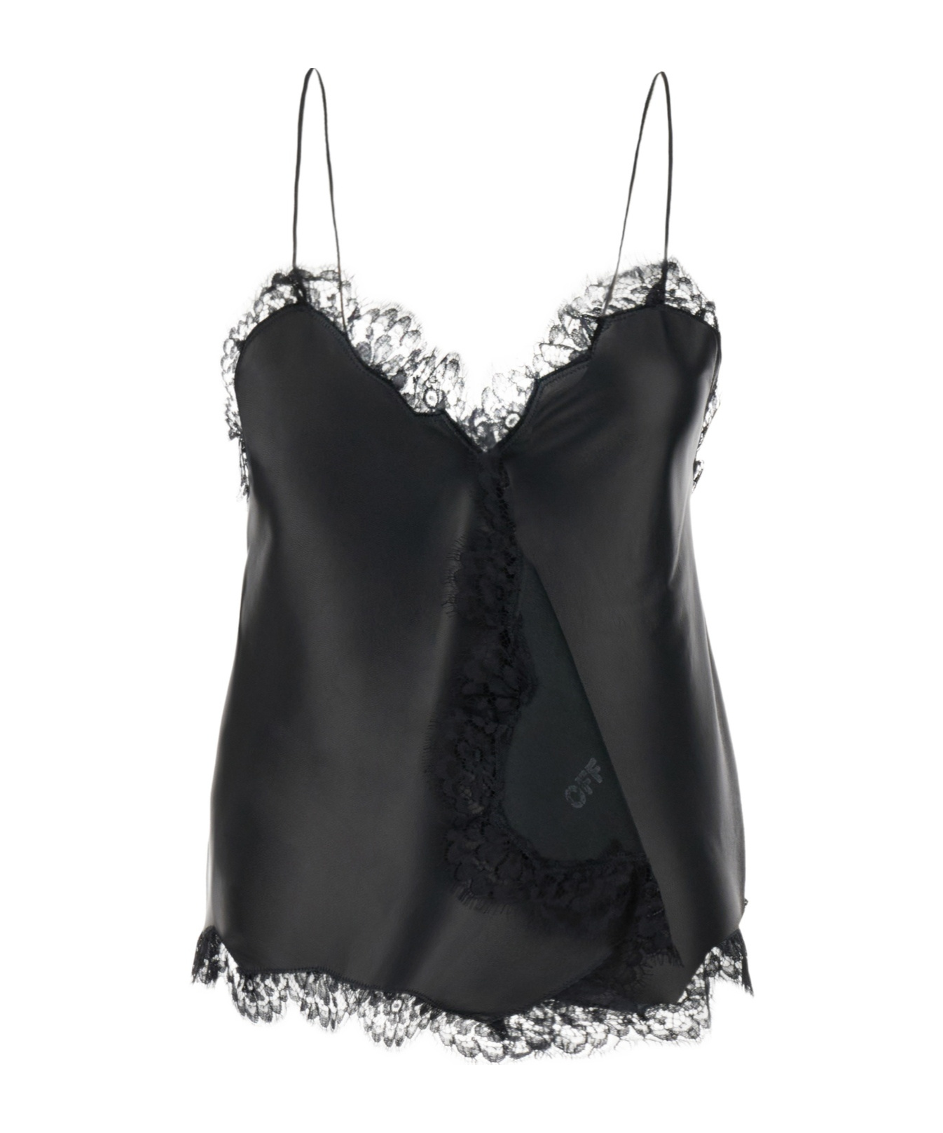 Off-white Nappa Slip Top With Lace Hems In Black
