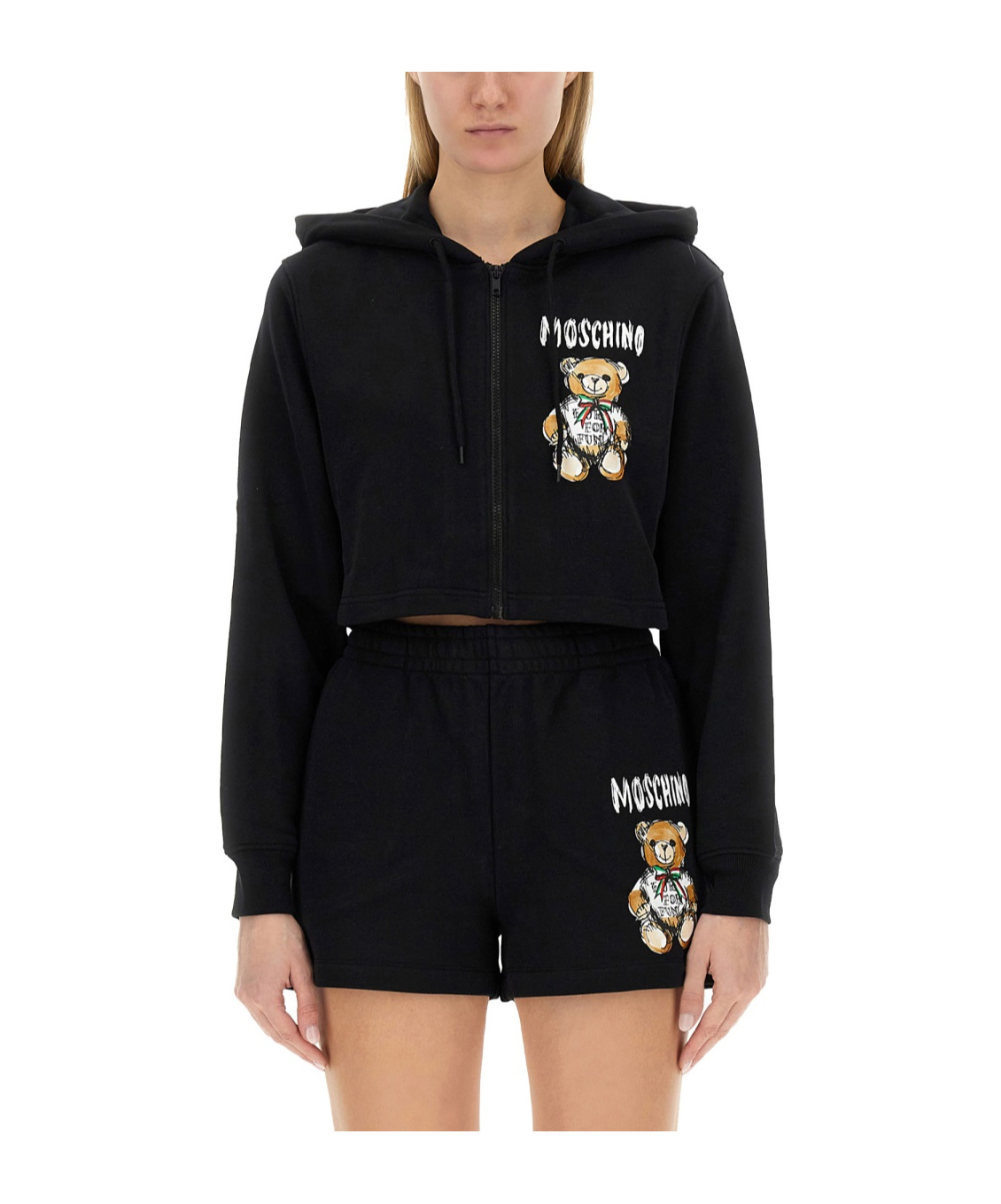 Moschino Cropped Sweatshirt With Teddy Bear Logo In Black