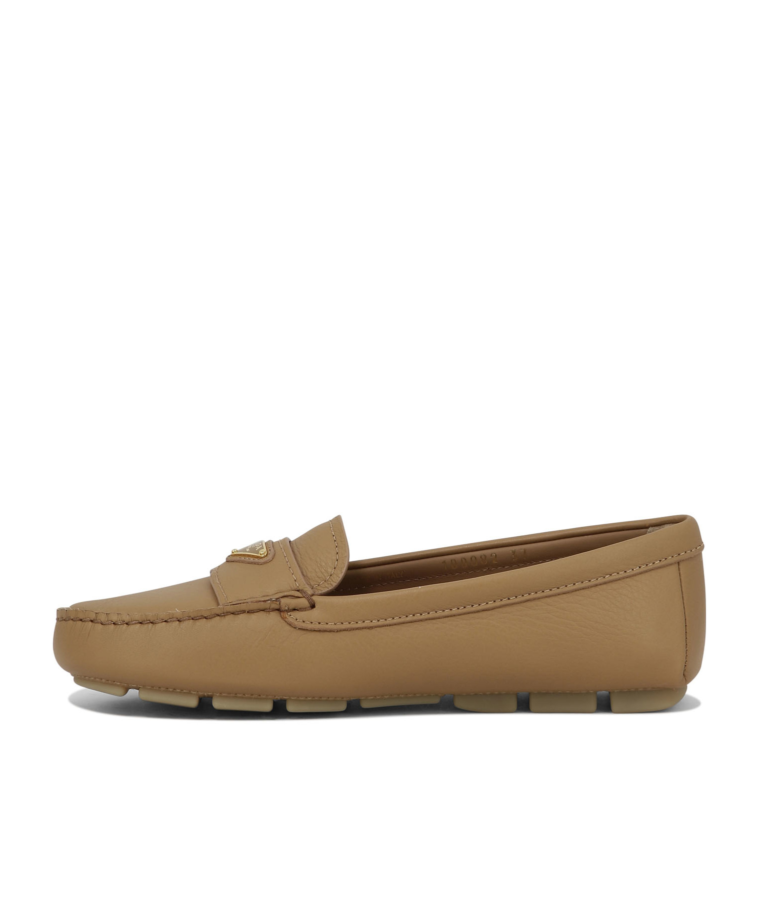 Prada Enamel Triangle-logo Leather Loafers In Nude