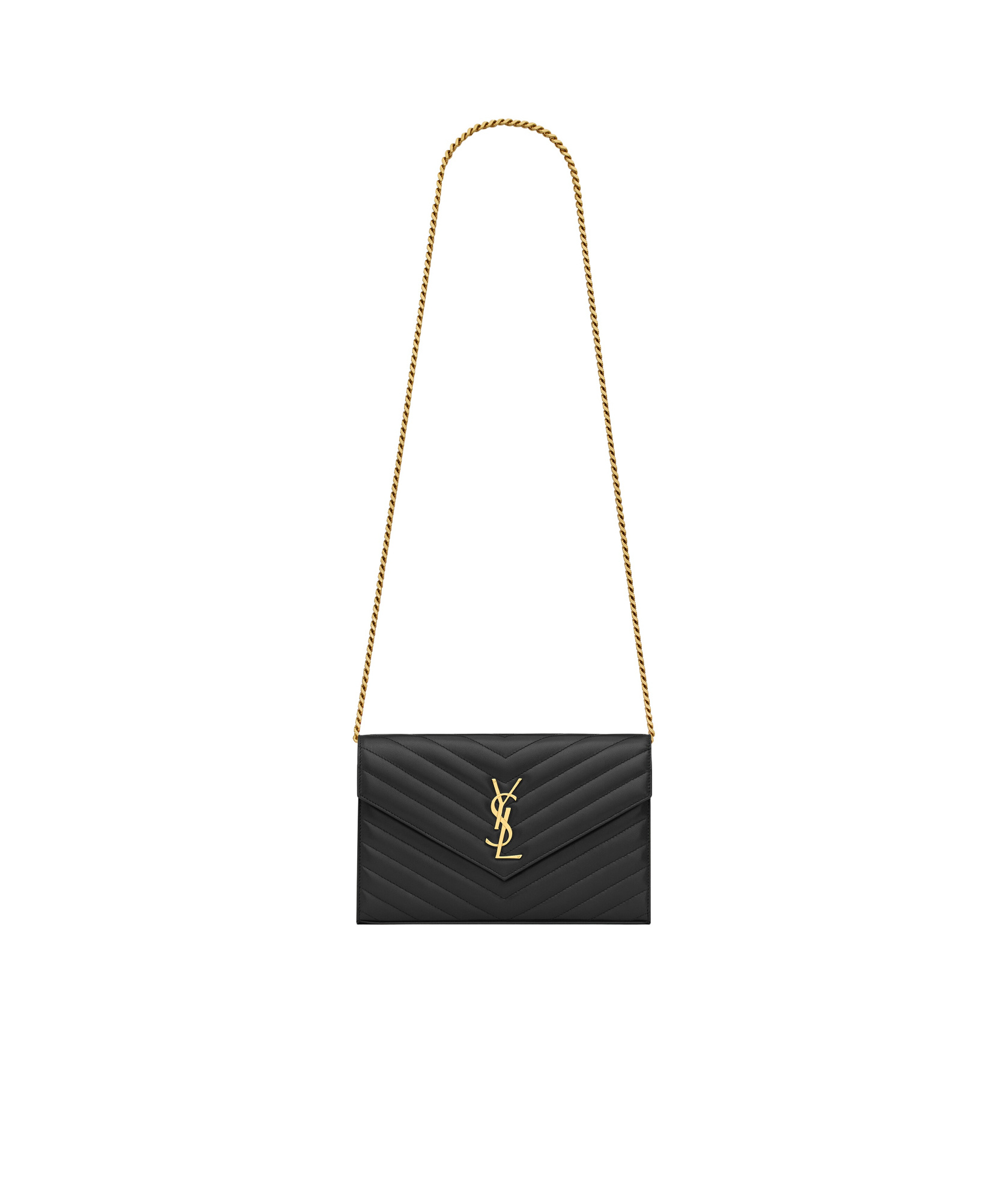 Saint Laurent Cassandre Envelope Leather Chain Wallet In Green