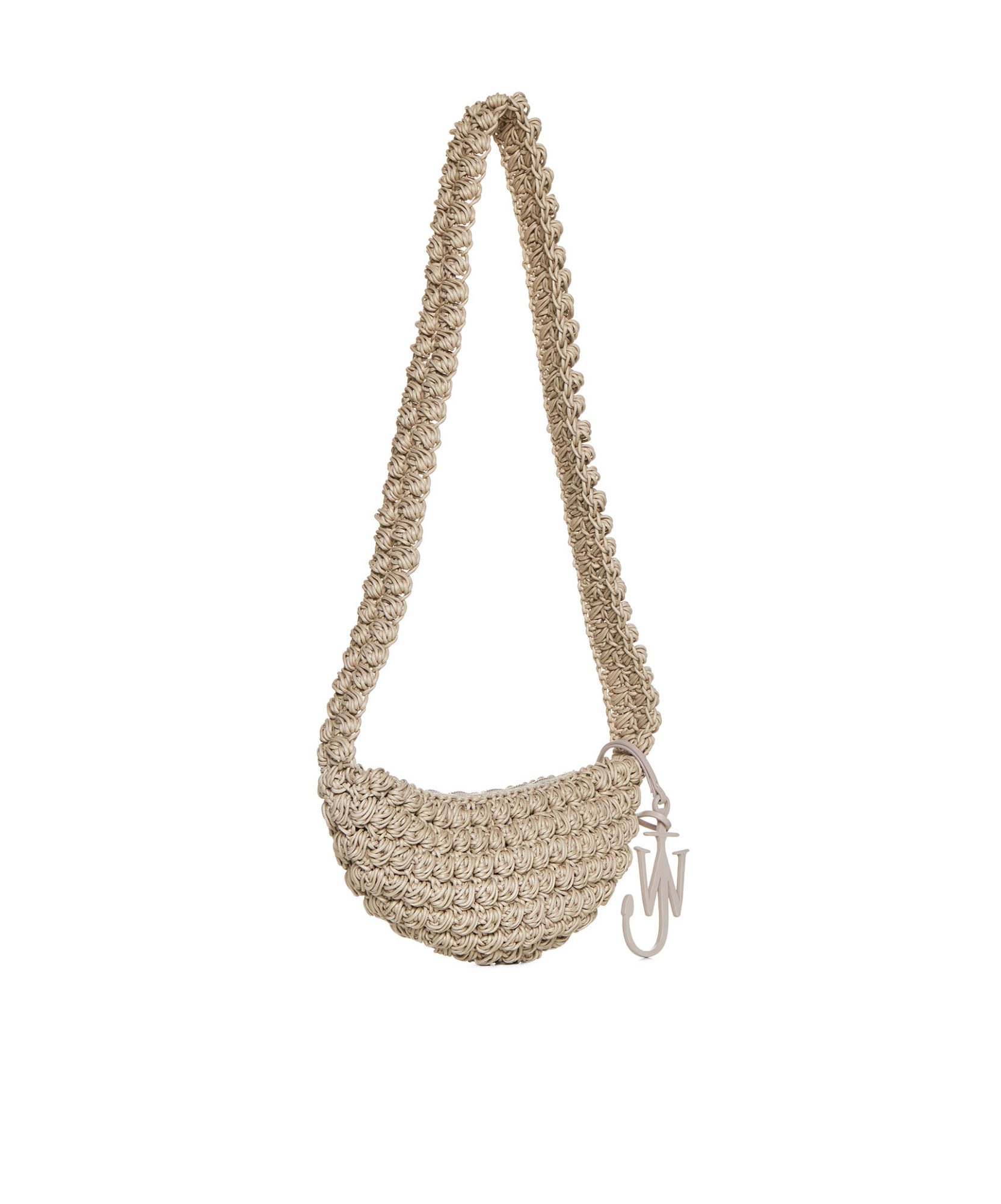 Jw Anderson Popcorn Leather-trimmed Crocheted Cotton Shoulder Bag In Nude