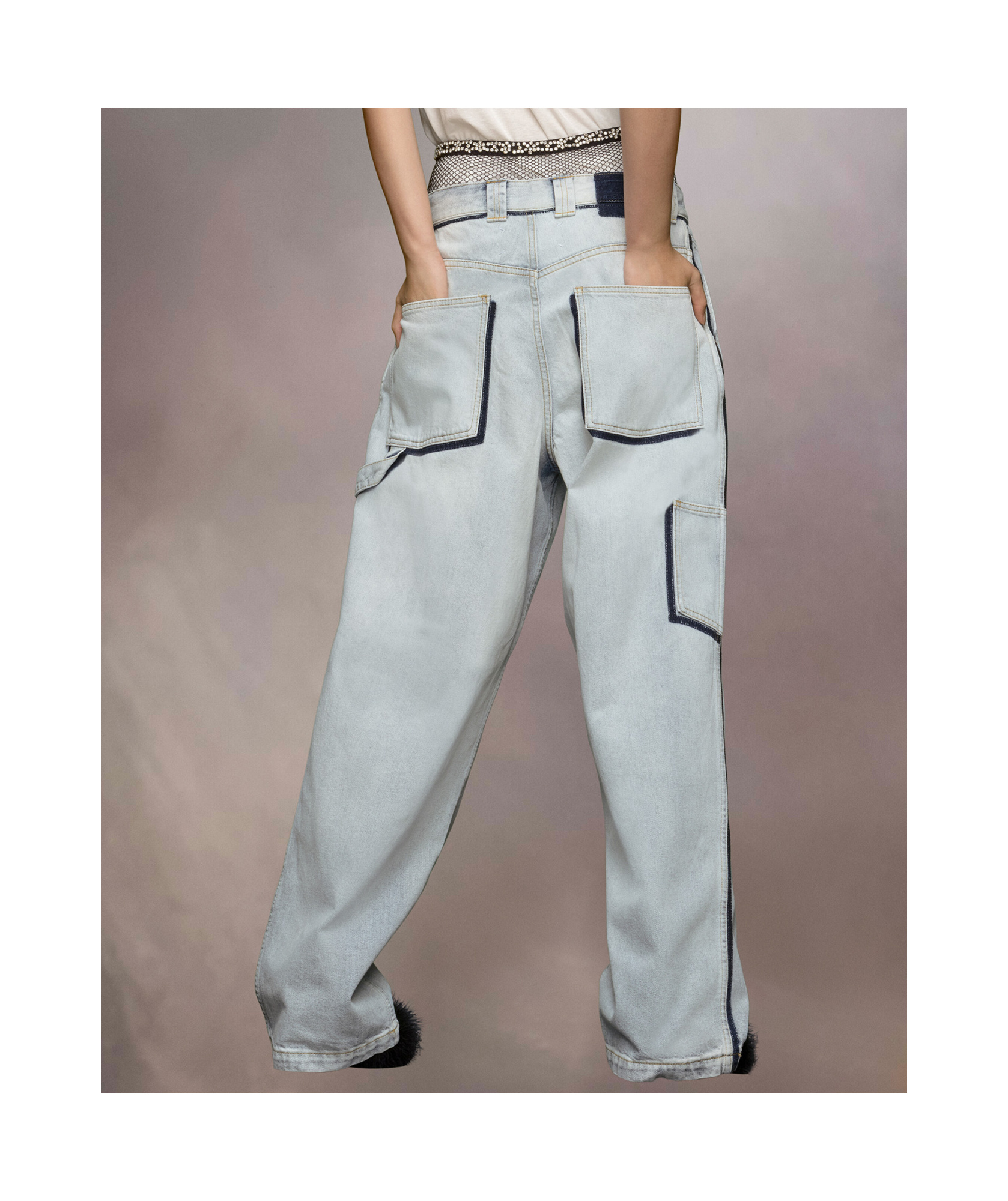 Maison Margiela Contrasting-trim Mid-rise Wide-leg Jeans In Blue