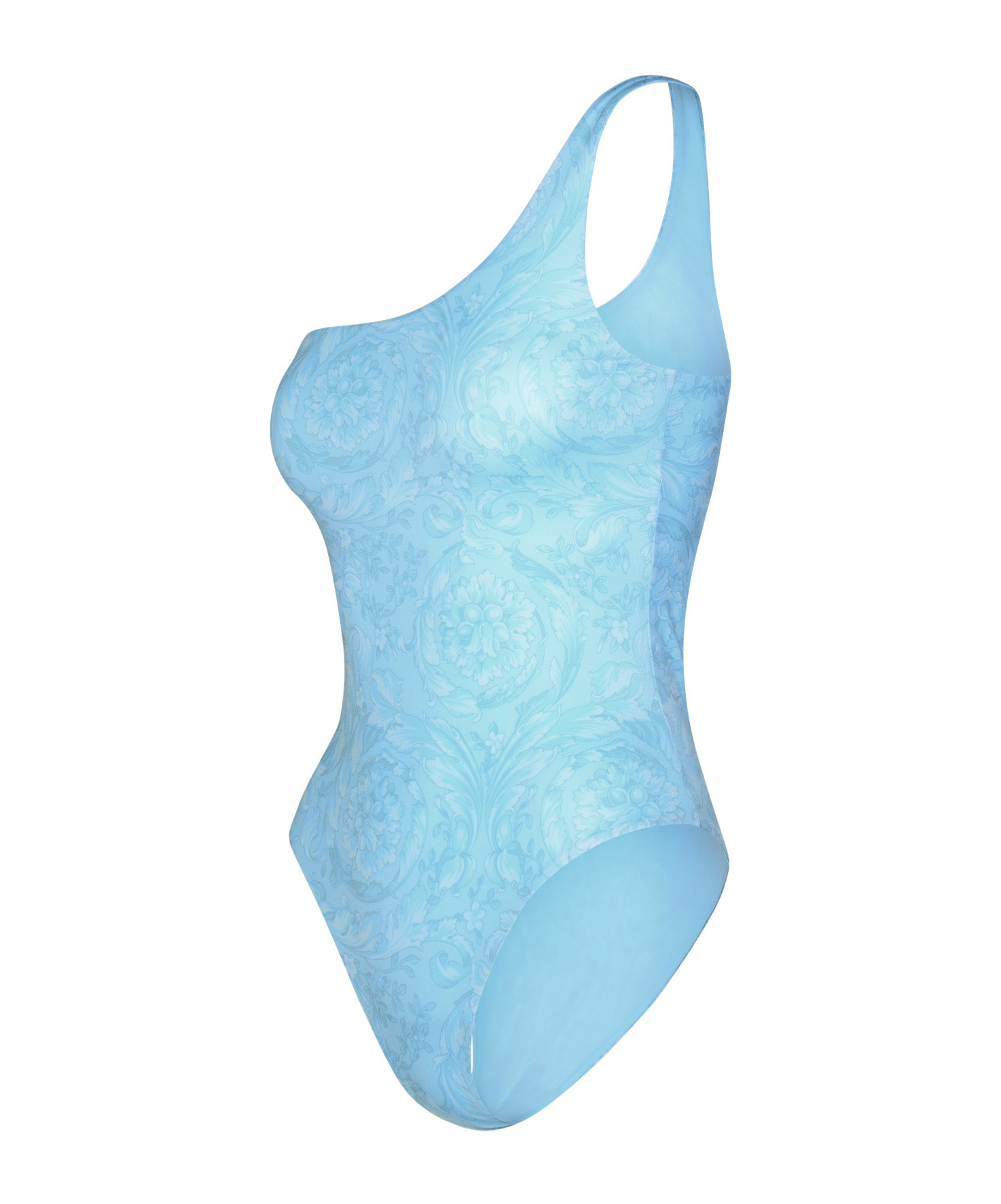 Versace Barocco-print One-shoulder Swimsuit In Blue