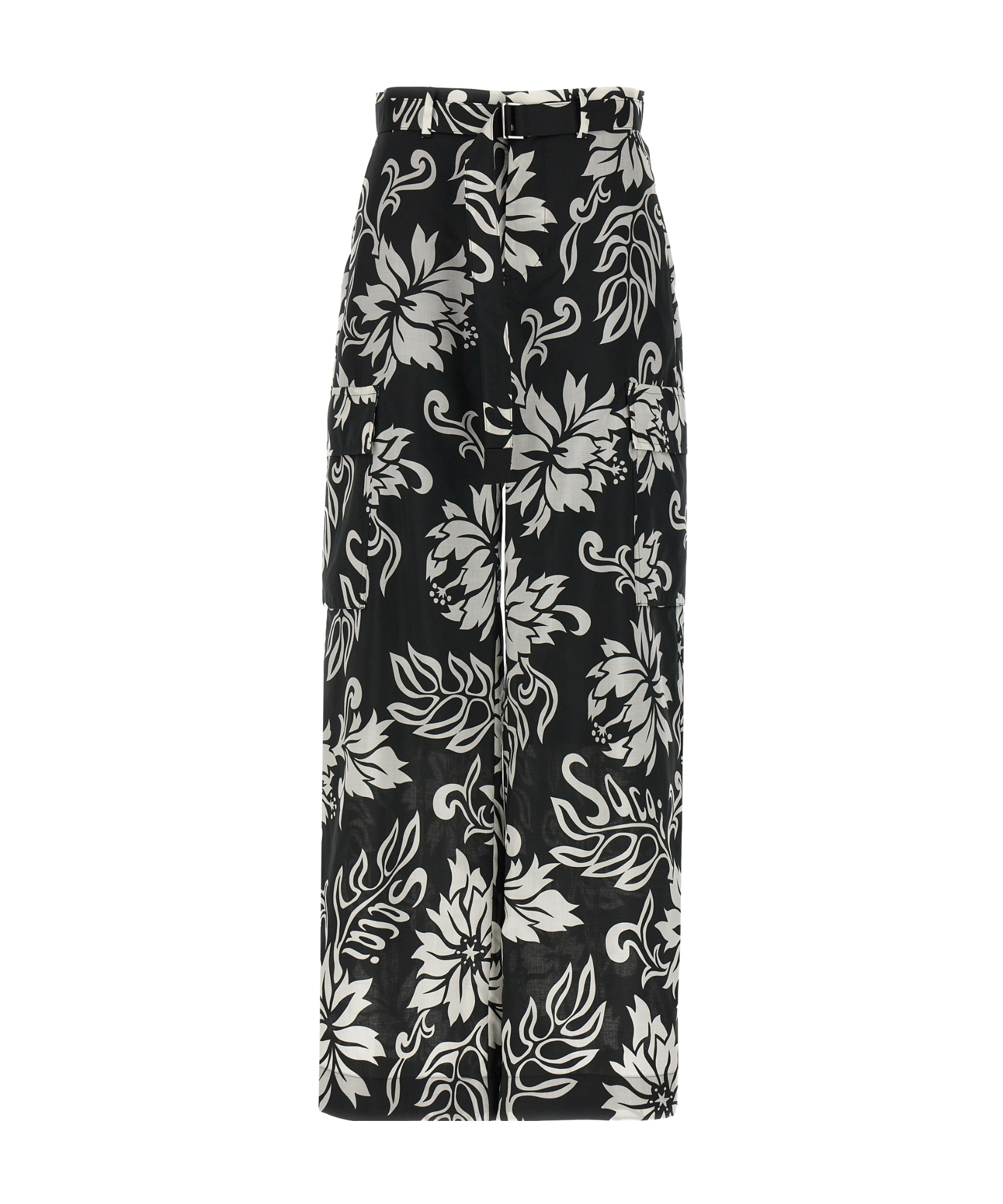 Shop Sacai Floral-print Cargo Trousers In Black