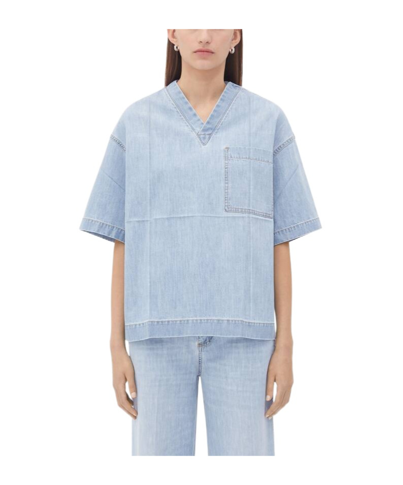 Bottega Veneta Blue Denim Cotton Blouse For Women | Designer Ss24 Collection In Blue