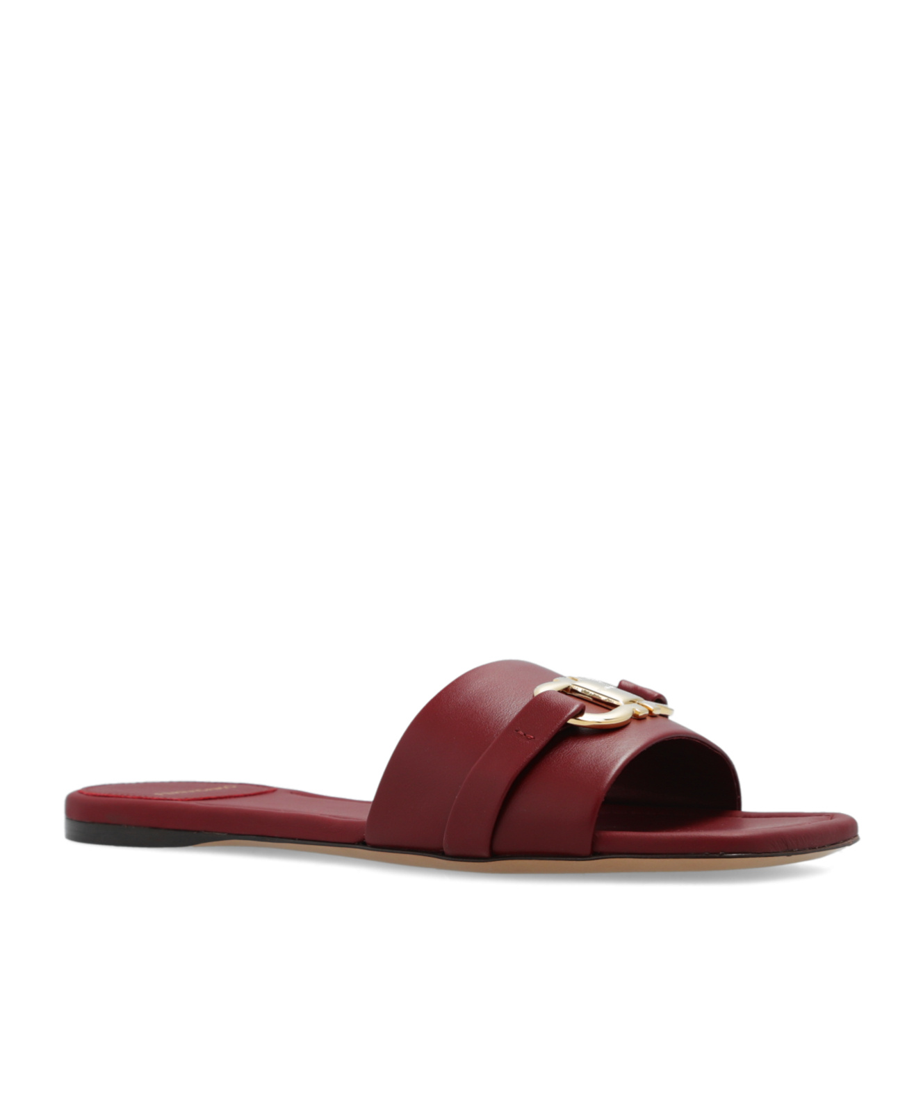 Ferragamo Leah Gancini Leather Flat Sandals In Brown