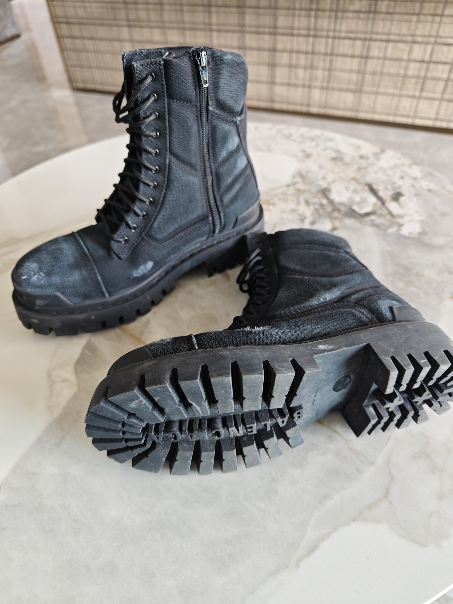 Balenciaga Lace-up Combat Boots In Black