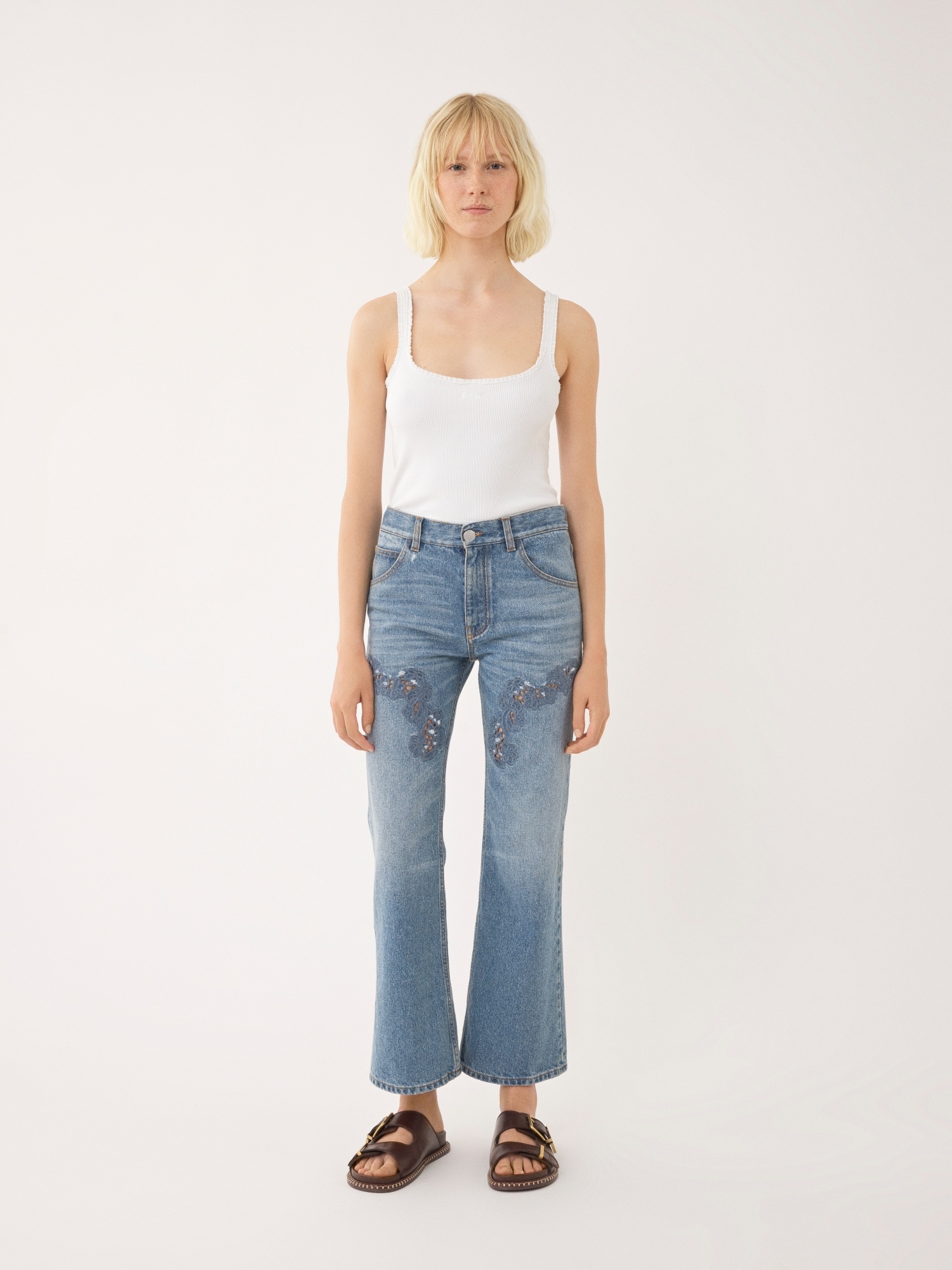 Chloé Guipure-detail Bootcut Jeans In Blue