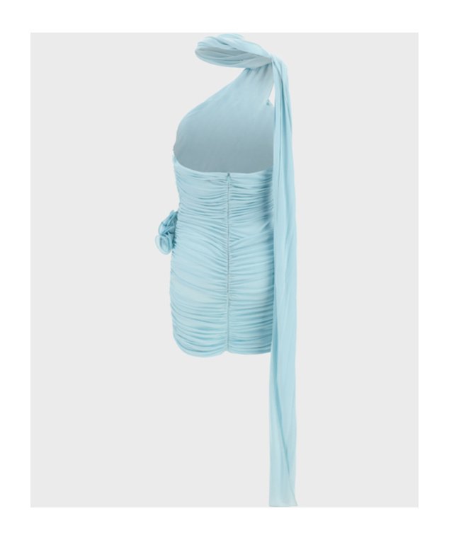 Magda Butrym Light Blue Draped Mini Dress With Roses Applications In Stretch Cupro Wpman In Blue