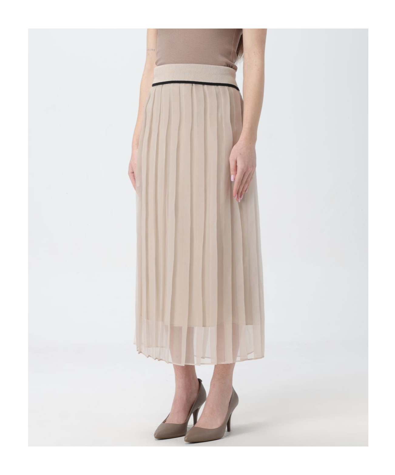 Brunello Cucinelli High-waisted Silk Skirt In Nude